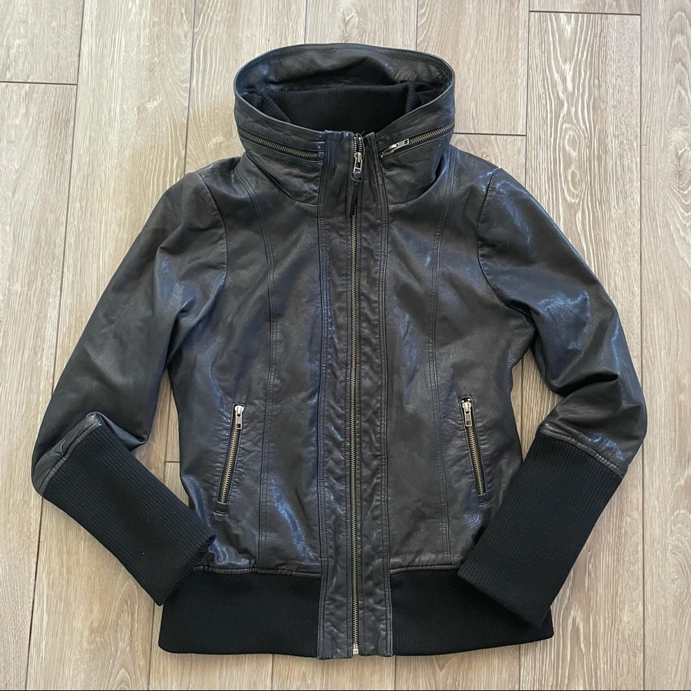 Mackage ‘Elie’ Leather Jacket w/ Jersey Hood